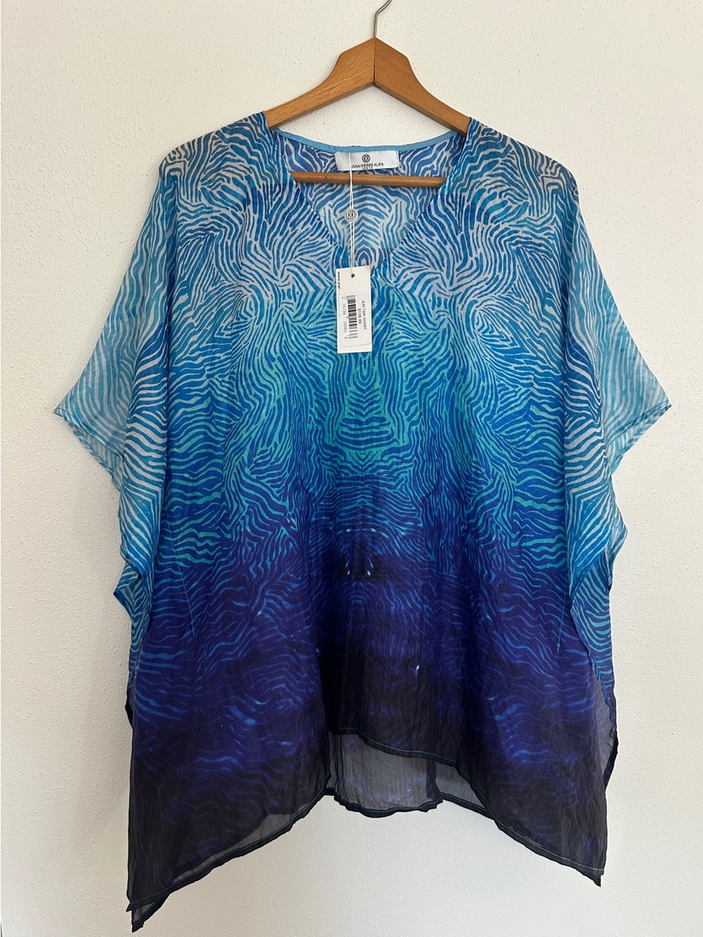 NWT Jean-Pierre Klifa 100% Silk Kaftan Tunic Sheer Ombre Zebra One Size Coverup